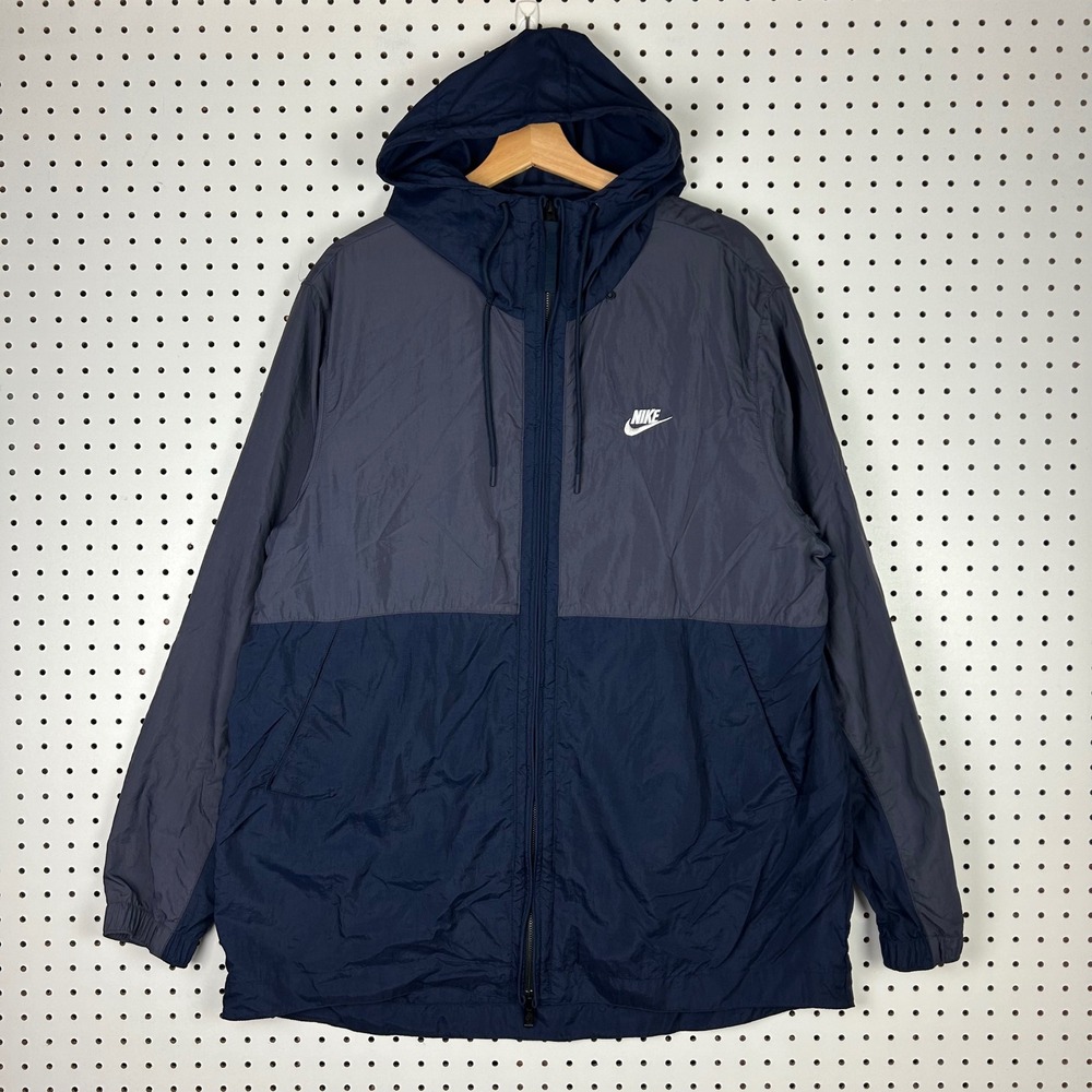 Nike Windrunner Men XL Blue Grey Full Zip Hooded Windbreaker Jacket 928857-081
